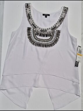 XOXO White Tank with Silver Beaded Neckline